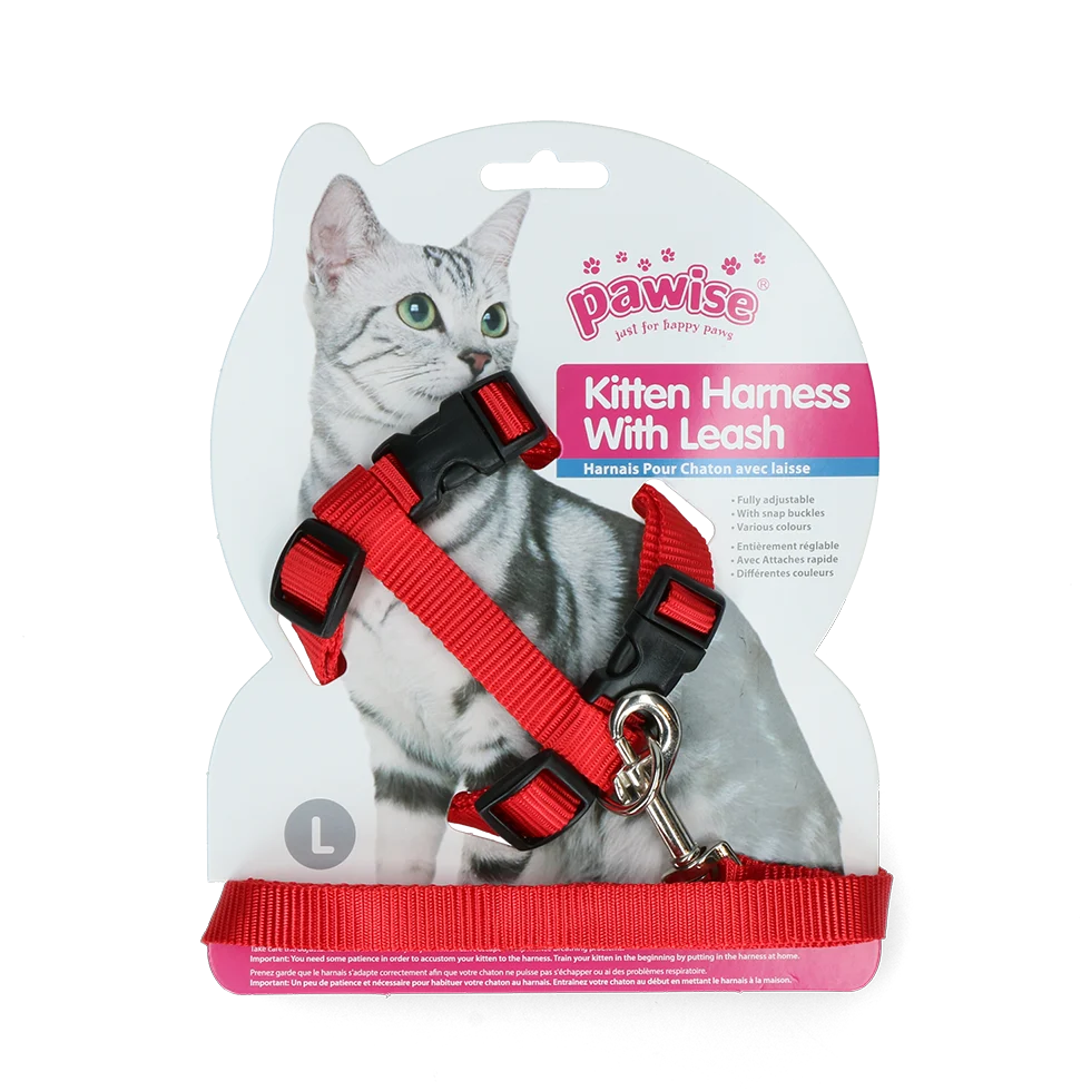 Ham pentru pisoi cu lesă, mărimea L, roșu sau albastru assorti – Pawise Kitten Harness With Leash - imagine 2