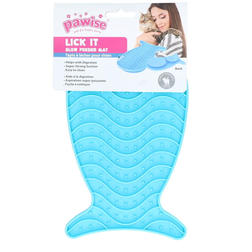 Covoraș de lins pentru pisici, în formă de pește, cu 2 ventuze, 23 x 13 cm – Pawise Lick It - imagine 1