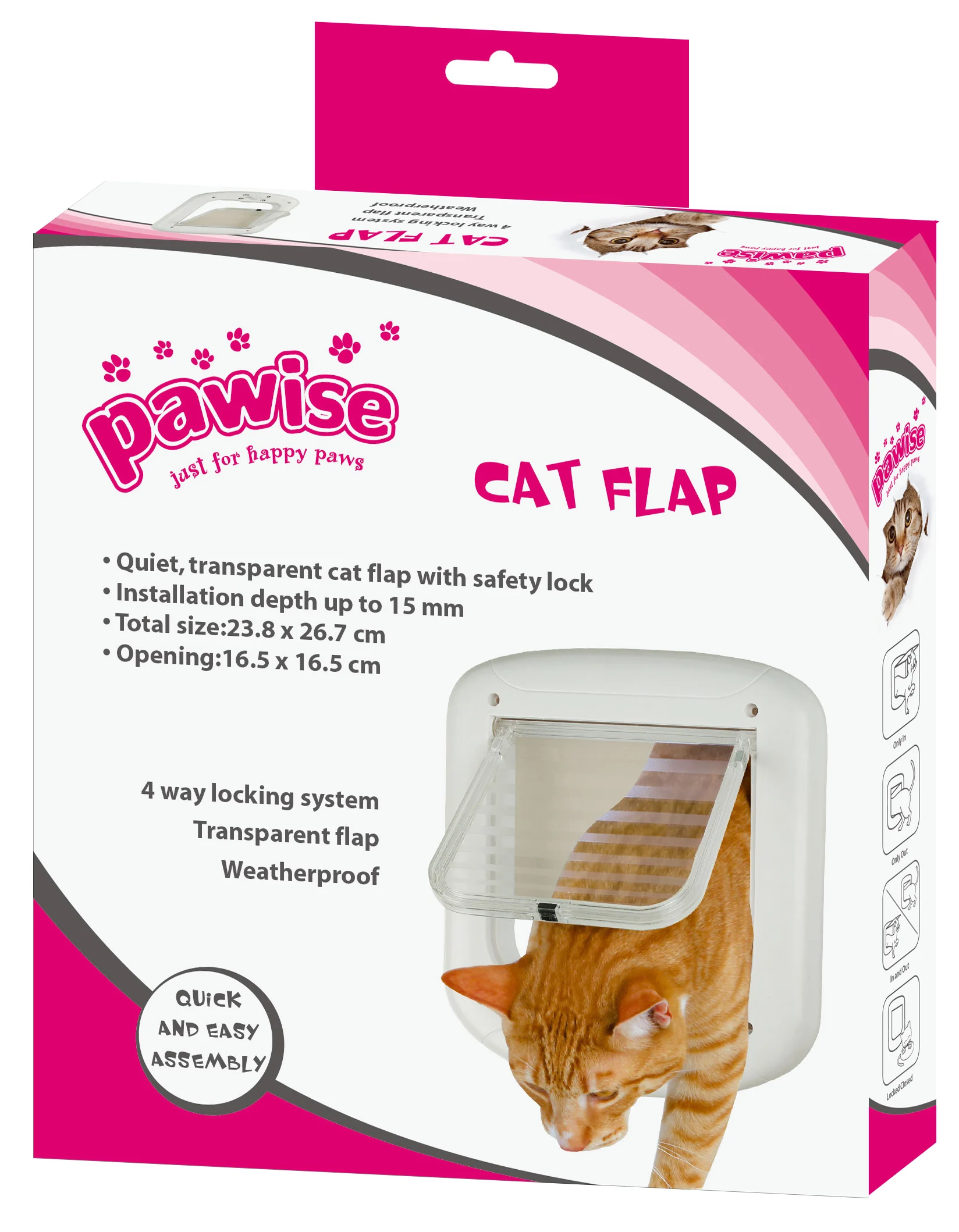 猫门-pink Ușiță pentru pisici cu 4 poziții, 23,8 x 26,7 cm – Pawise - imagine 1