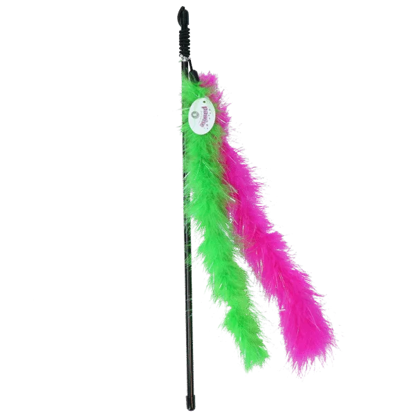 Jucărie tip undiță pentru pisici cu pene strălucitoare, tijă de 45 cm – Pawise Cat Glitter Teaser