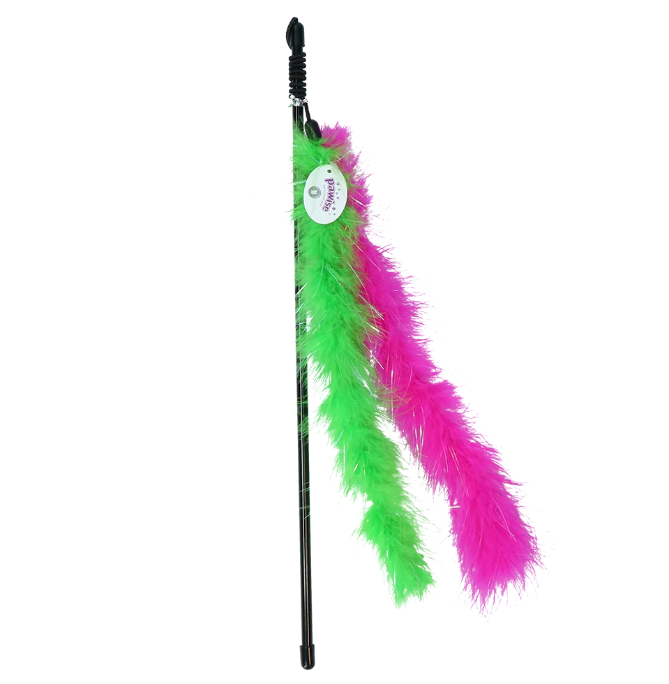 Jucărie tip undiță pentru pisici cu pene strălucitoare, tijă de 45 cm – Pawise Cat Glitter Teaser - imagine 1