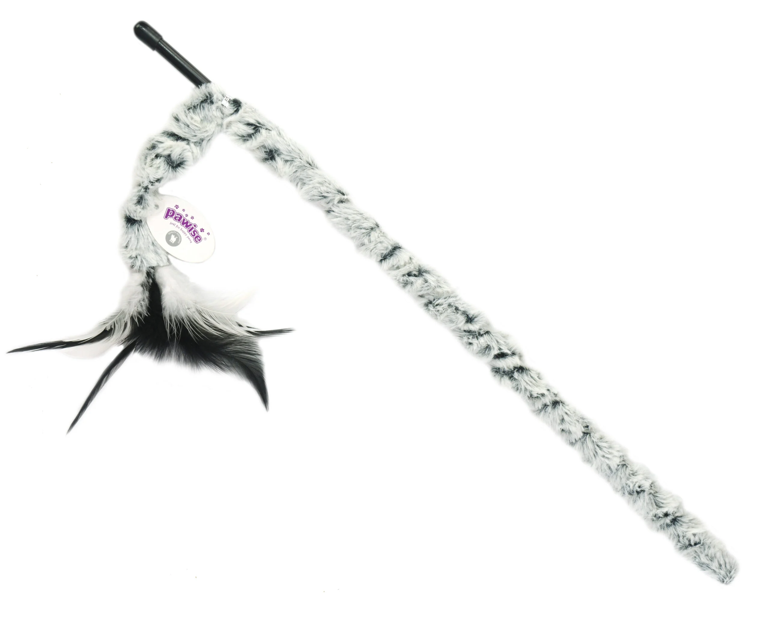 Jucărie tip undiță pentru pisici, cu coadă de pluș și pene, tijă de 46 cm – Pawise Cat Teaser Plush Tail - imagine 1