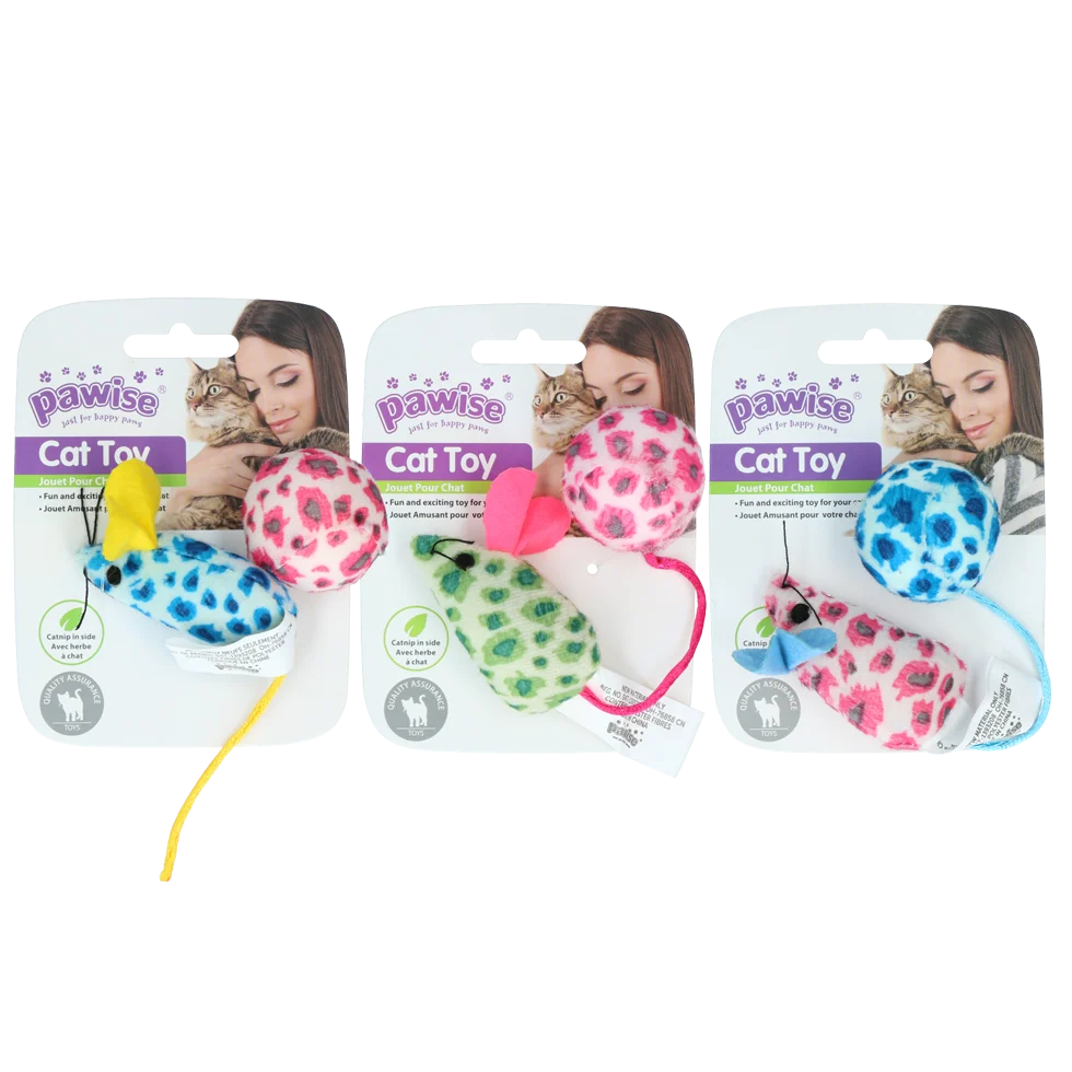 Set de jucării pentru pisici cu șoricel și minge, iarbă mâței, 2 bucăți – Pawise Cat Toy - Mice & Ball - imagine 1