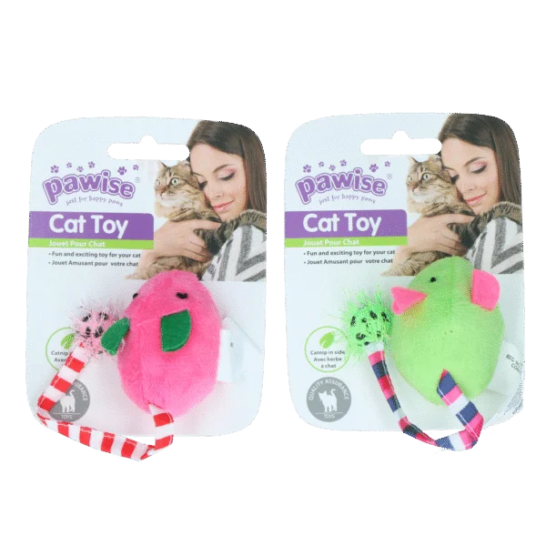 Șoricel de pluș cu iarbă mâței și foșnet, 16 cm – Pawise Plush Mice Toy