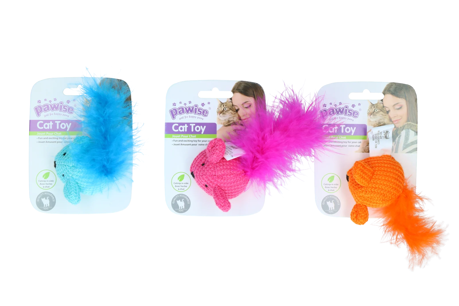 Șoricel de joacă cu catnip și pene, 14 cm – Pawise Cat Toy Wool Mouse - imagine 1