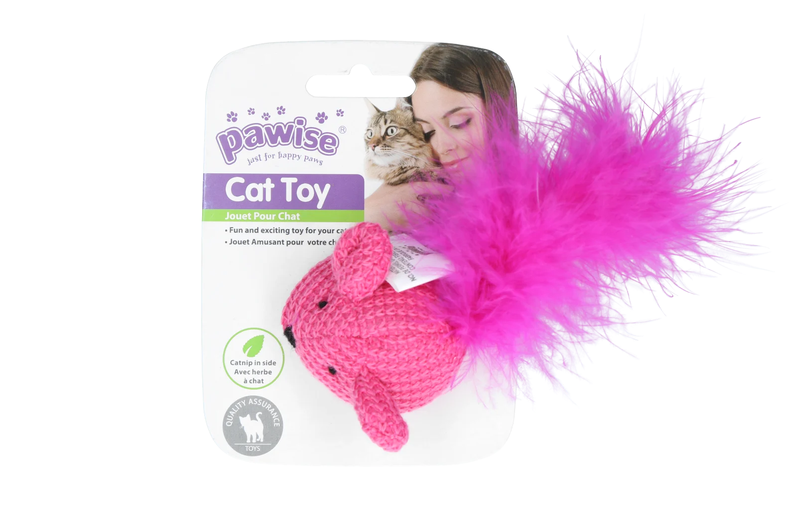 Șoricel de joacă cu catnip și pene, 14 cm – Pawise Cat Toy Wool Mouse - imagine 3