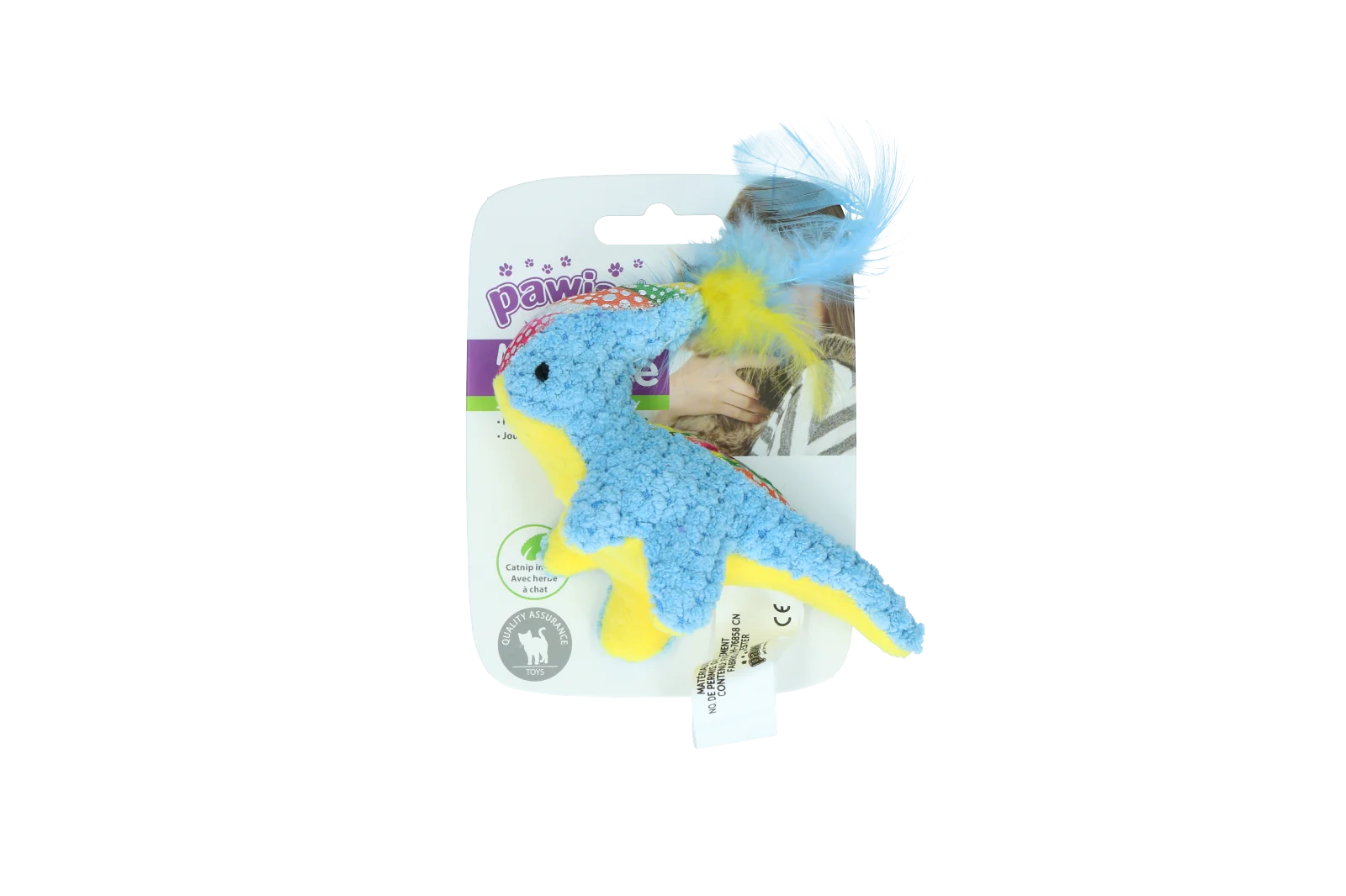 Jucărie de pluș pentru pisici cu iarbă mâței și pene, 12 x 12 cm – Pawise meow meow life Dinosaurus - imagine 4