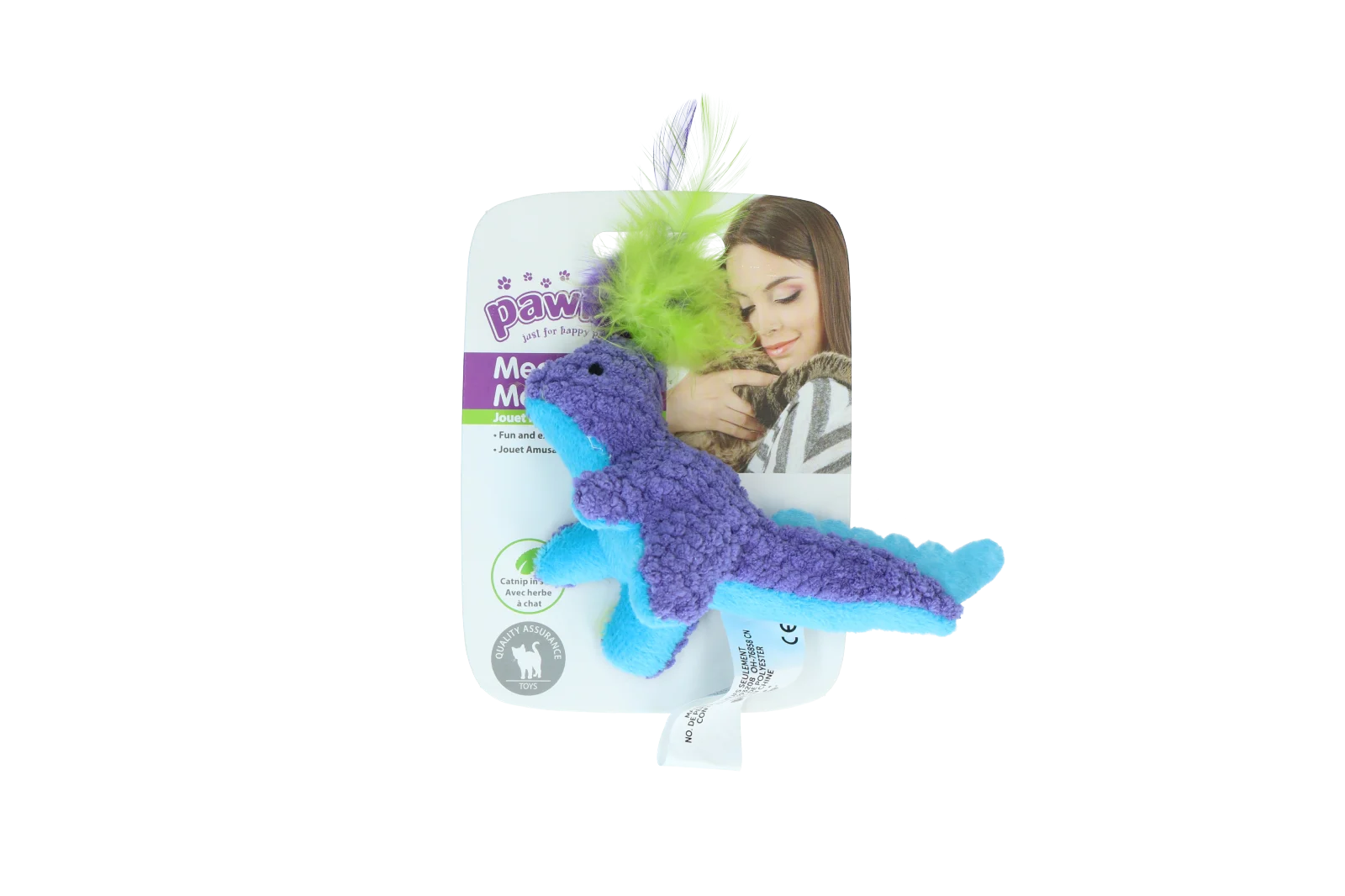 Jucărie de pluș pentru pisici cu iarbă mâței și pene, 12 x 12 cm – Pawise meow meow life Dinosaurus - imagine 2