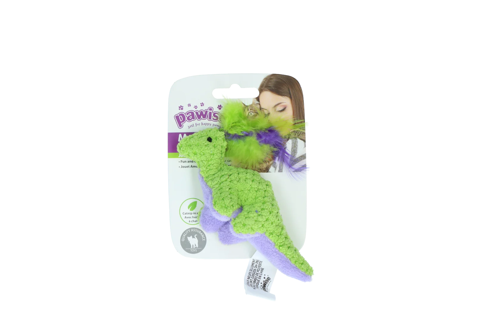 Jucărie de pluș pentru pisici cu iarbă mâței și pene, 12 x 12 cm – Pawise meow meow life Dinosaurus - imagine 3