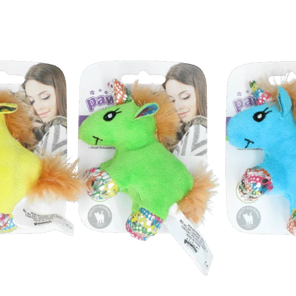 Jucărie de pluș pentru pisici cu iarba mâței și pene, 12 x 8 cm – Pawise meow meow life Unicorn
