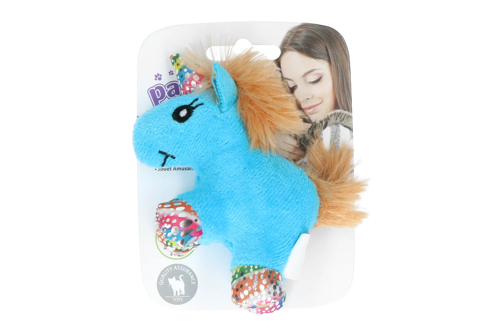 Jucărie de pluș pentru pisici cu iarba mâței și pene, 12 x 8 cm – Pawise meow meow life Unicorn - imagine 3