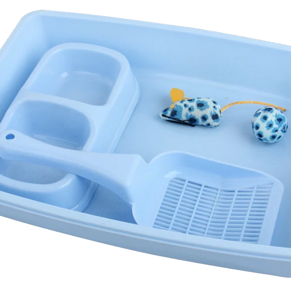Set pentru pisoi cu litieră și bol pentru hrană, Albastru – Pawise Kitten Starter Set