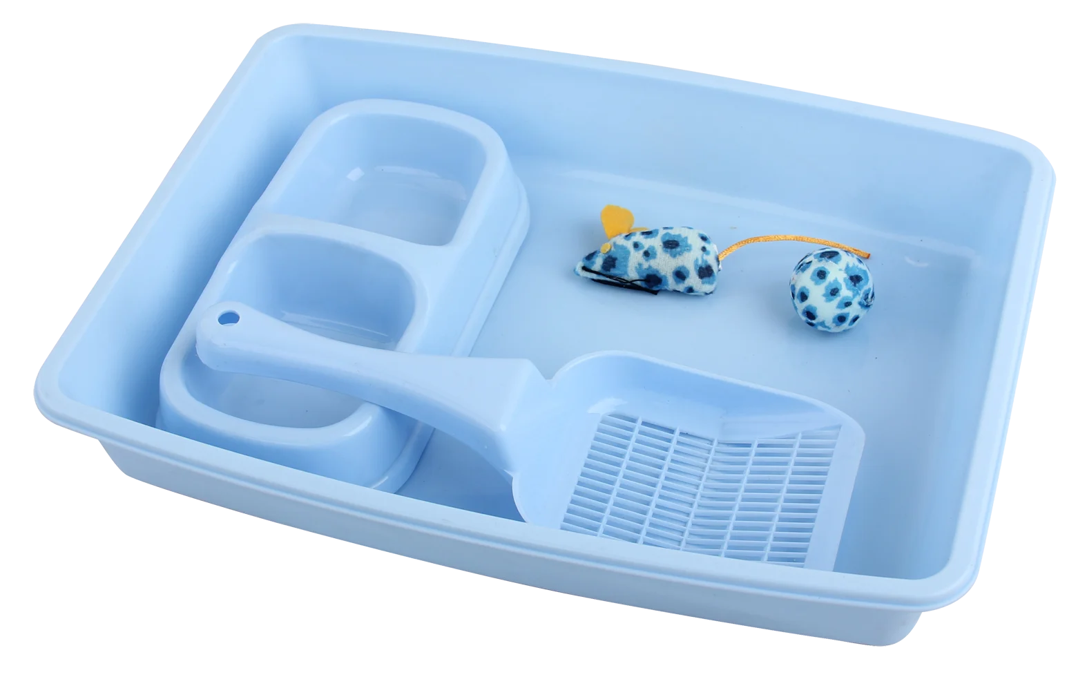 Set pentru pisoi cu litieră și bol pentru hrană, Albastru – Pawise Kitten Starter Set - imagine 1