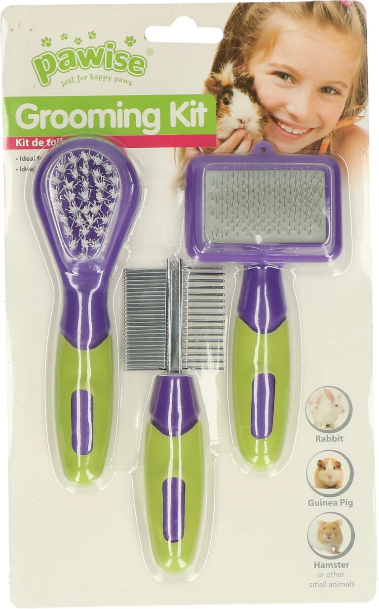 Set de îngrijire pentru iepuri și rozătoare, cu 3 perii de 12 până la 13 cm – Pawise Grooming Kit Rodents & Rabbits