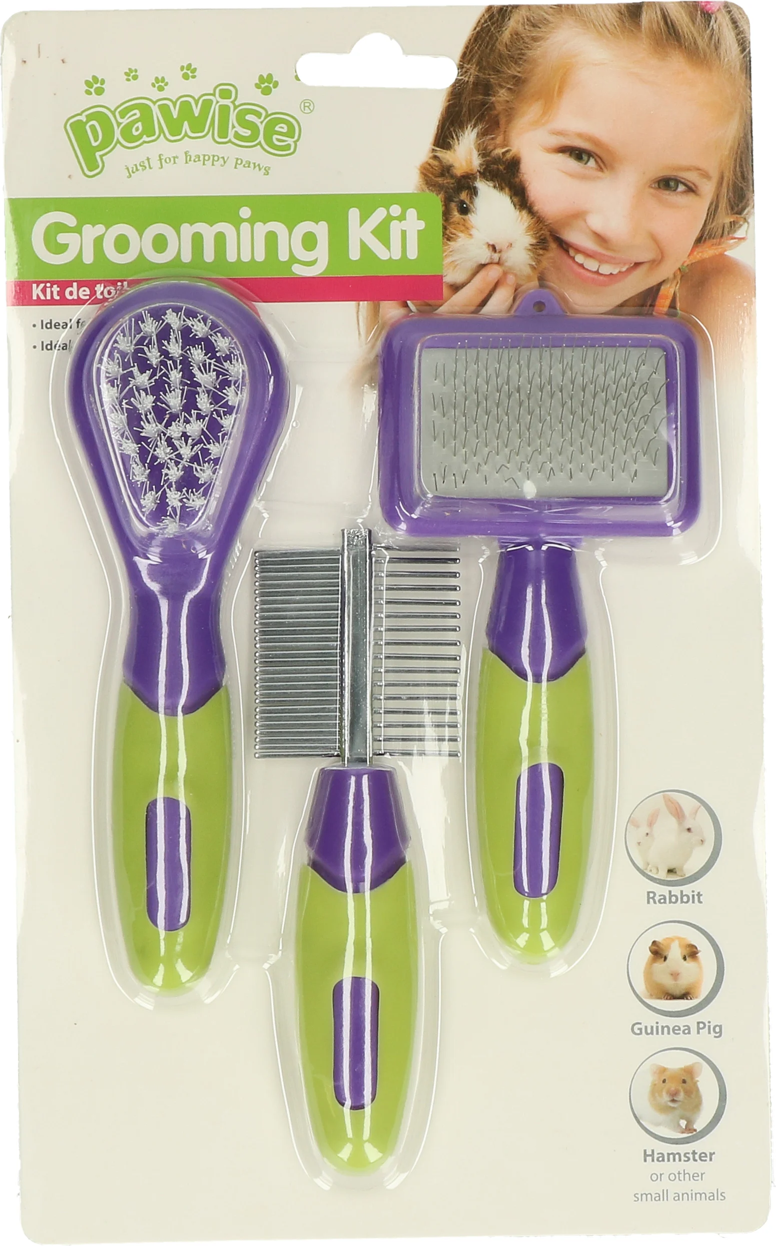 Set de îngrijire pentru iepuri și rozătoare, cu 3 perii de 12 până la 13 cm – Pawise Grooming Kit Rodents & Rabbits - imagine 1