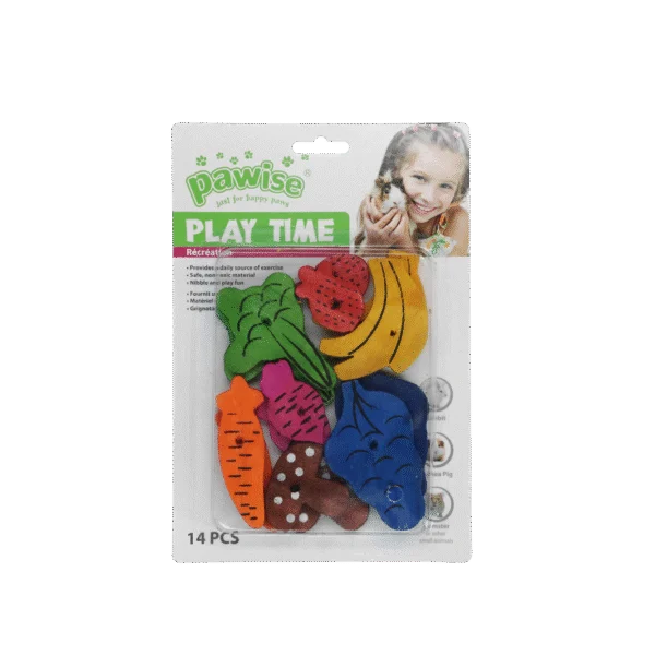 Jucărie de ros din lemn, 18 bucăți – Pawise Play Time Small Pet Fruit & Veggie mix