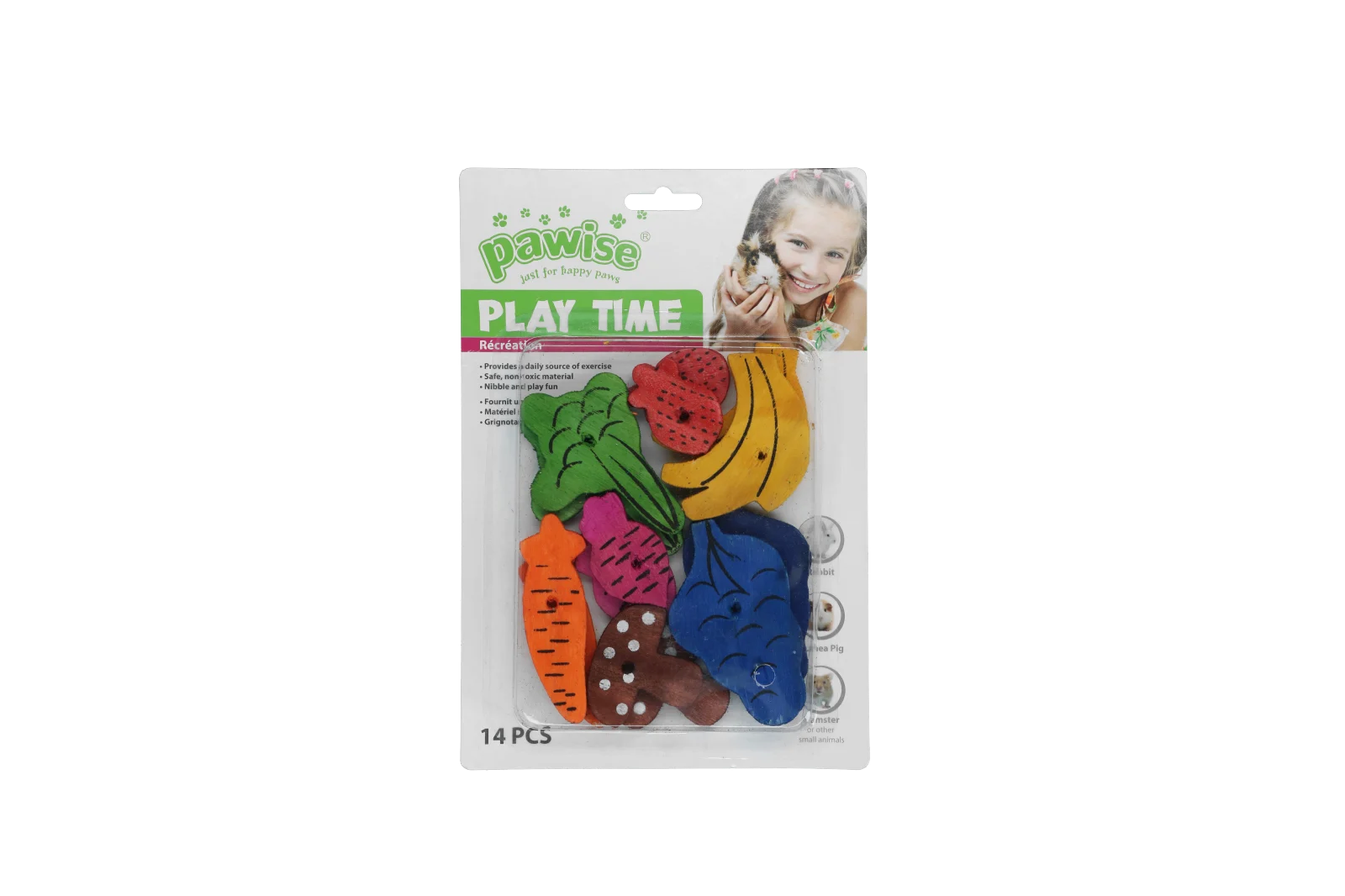 Jucărie de ros din lemn, 18 bucăți – Pawise Play Time Small Pet Fruit & Veggie mix - imagine 1