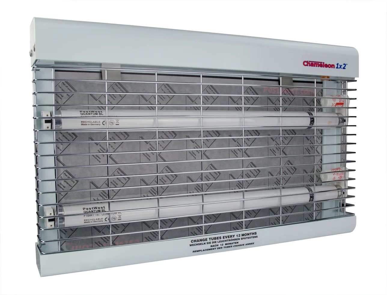Aparat pentru muște cu montare pe perete și placă adezivă, alb – PestWest Chameleon 1x2 - imagine 1