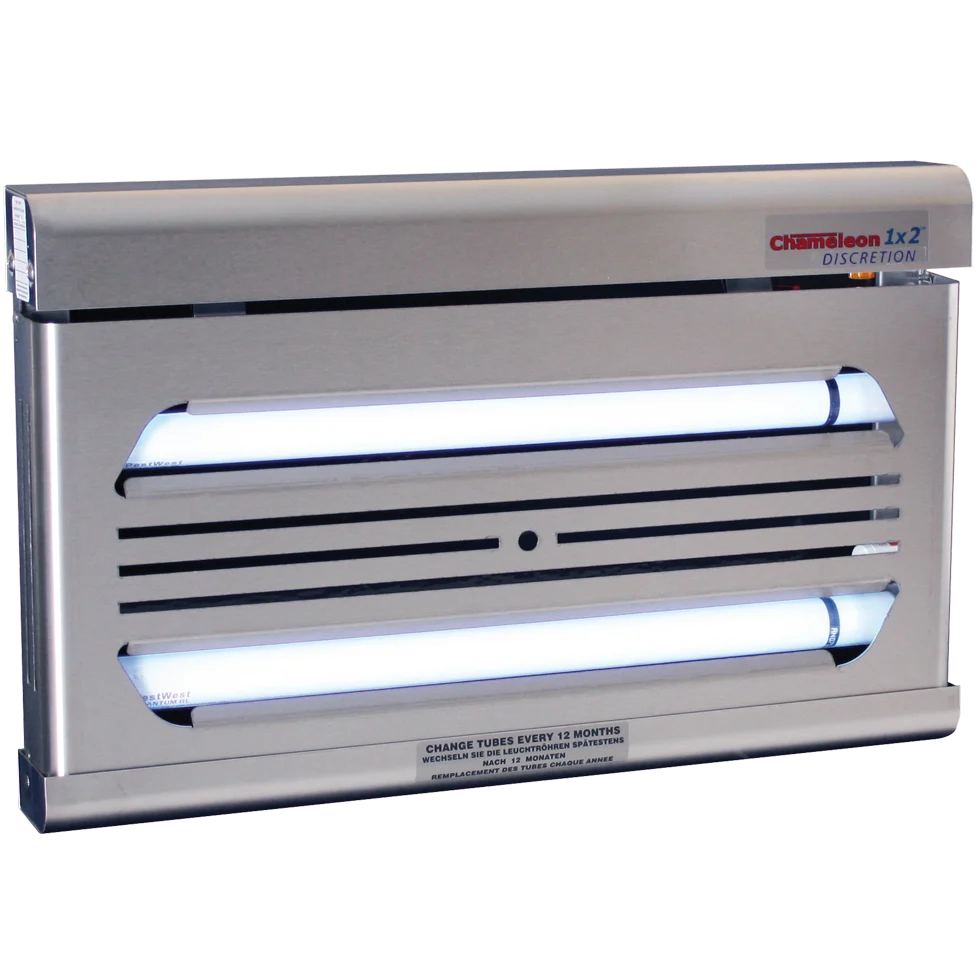 Lampă pentru muște cu montare pe perete și placă adezivă ascunsă, oțel inoxidabil – PestWest Chameleon 1x2 Discretion - imagine 1