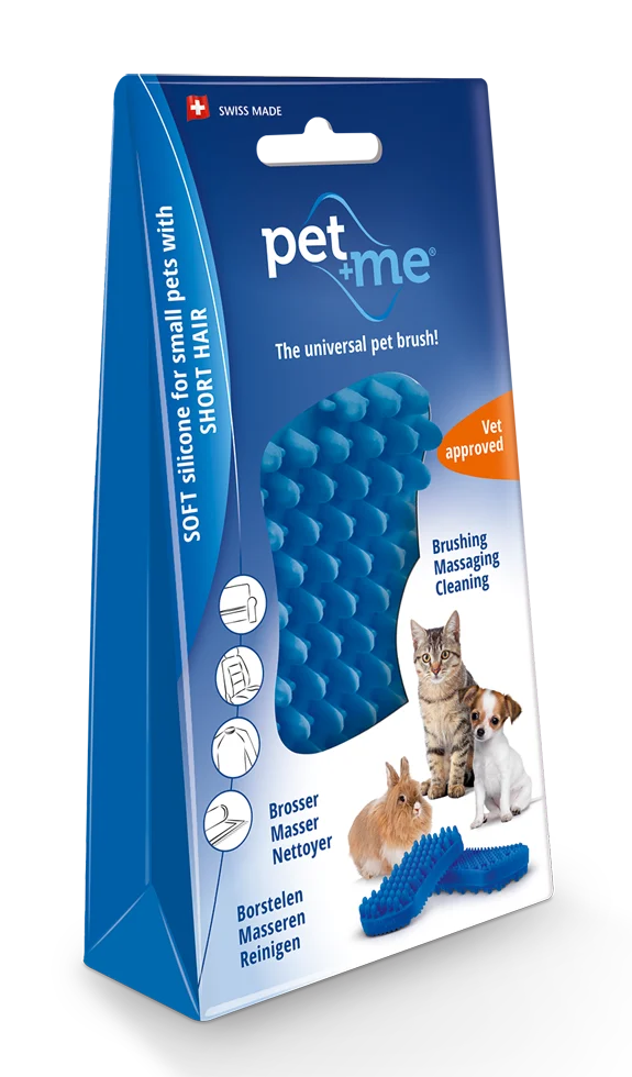 Perie din silicon pentru pisici cu păr scurt, albastră – Pet + Me Cat Hair Brush - imagine 1
