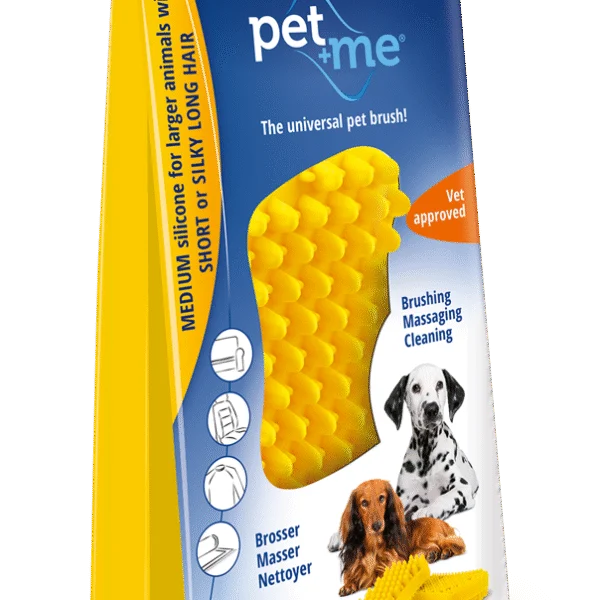 Perie din silicon pentru câini cu păr scurt, galbenă – Pet + Me