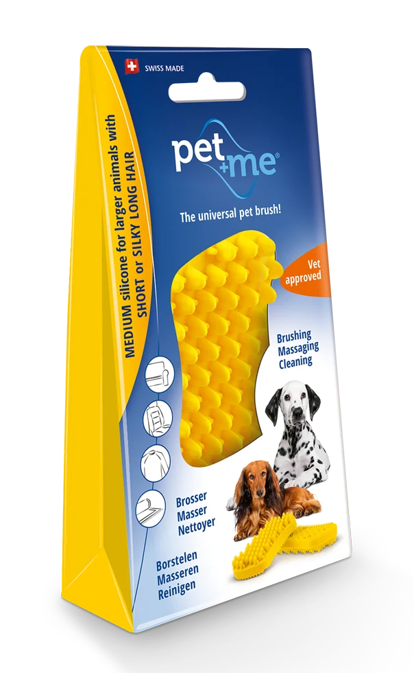 PETM007.png Perie din silicon pentru câini cu păr scurt, galbenă – Pet + Me - imagine 1