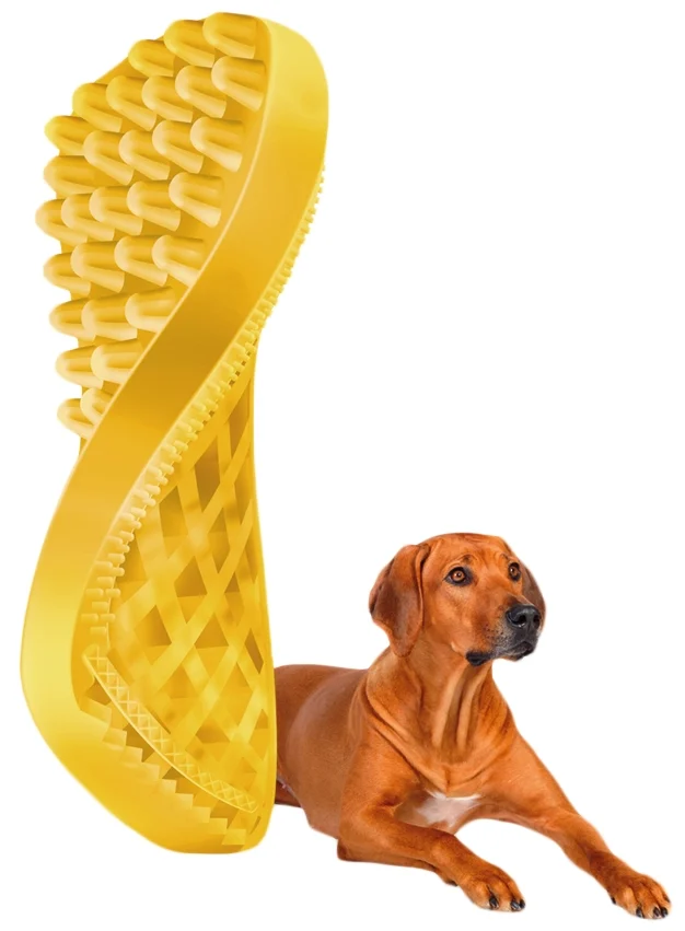 Perie din silicon pentru câini cu păr scurt, galbenă – Pet + Me - imagine 4