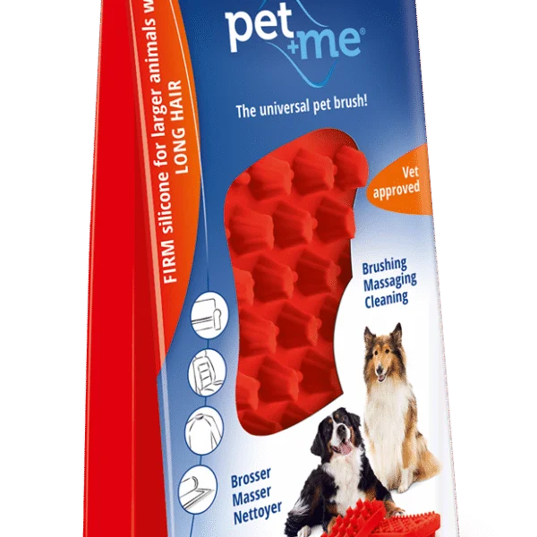 Perie din silicon pentru câini cu păr lung, roșie – Pet + Me