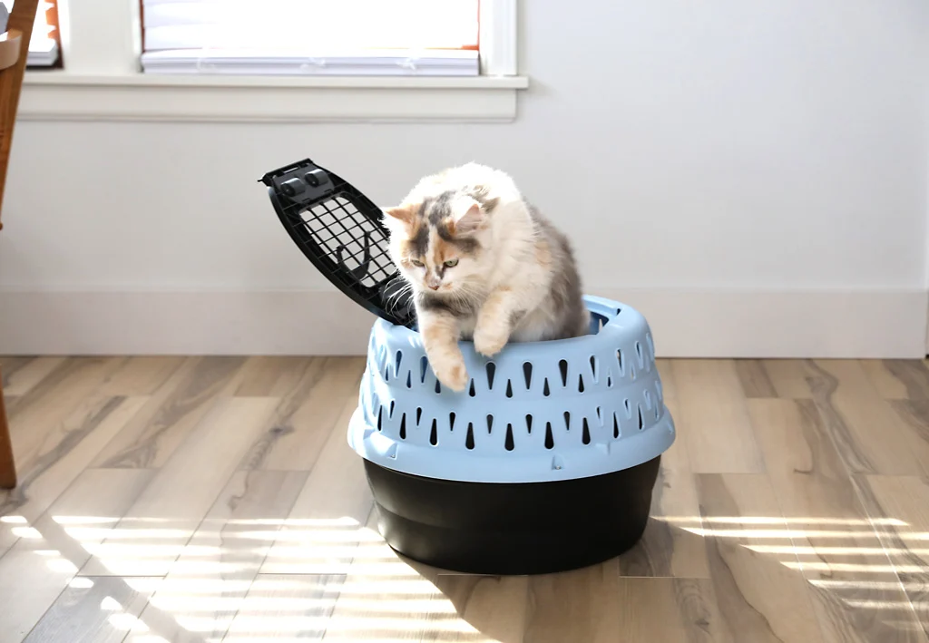 Cușcă rotundă de transport pentru pisici, cu deschidere în partea de sus, albastră – Petmate Get-A-Round Kennel - imagine 5