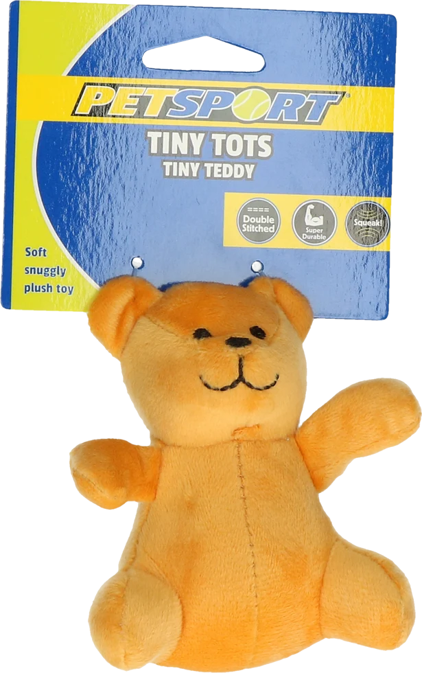 Jucărie de pluș pentru câini cu piuitor, maro, aproximativ 10 cm – Petsport Tiny Tots Teddy - imagine 1