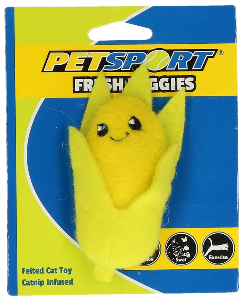 Jucărie în formă de porumb, cu iarbă mâței și fleece – Petsport Fresh Veggies Porumb - imagine 1