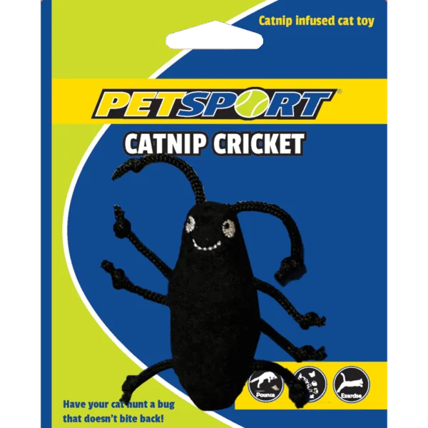 Greier de jucărie cu catnip și fleece, corp de 7 cm, negru – Petsport Catnip Cricket