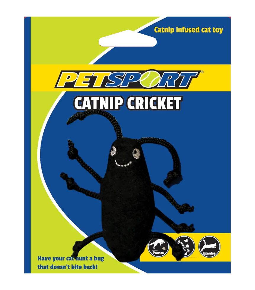 Greier de jucărie cu catnip și fleece, corp de 7 cm, negru – Petsport Catnip Cricket - imagine 1