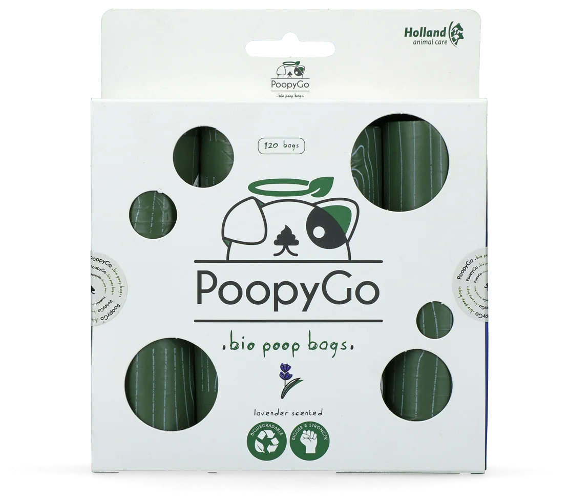 Pungi biodegradabile pentru excrementele câinilor, cu parfum de lavandă, 120 de bucăți – PoopyGo Eco friendly - imagine 1