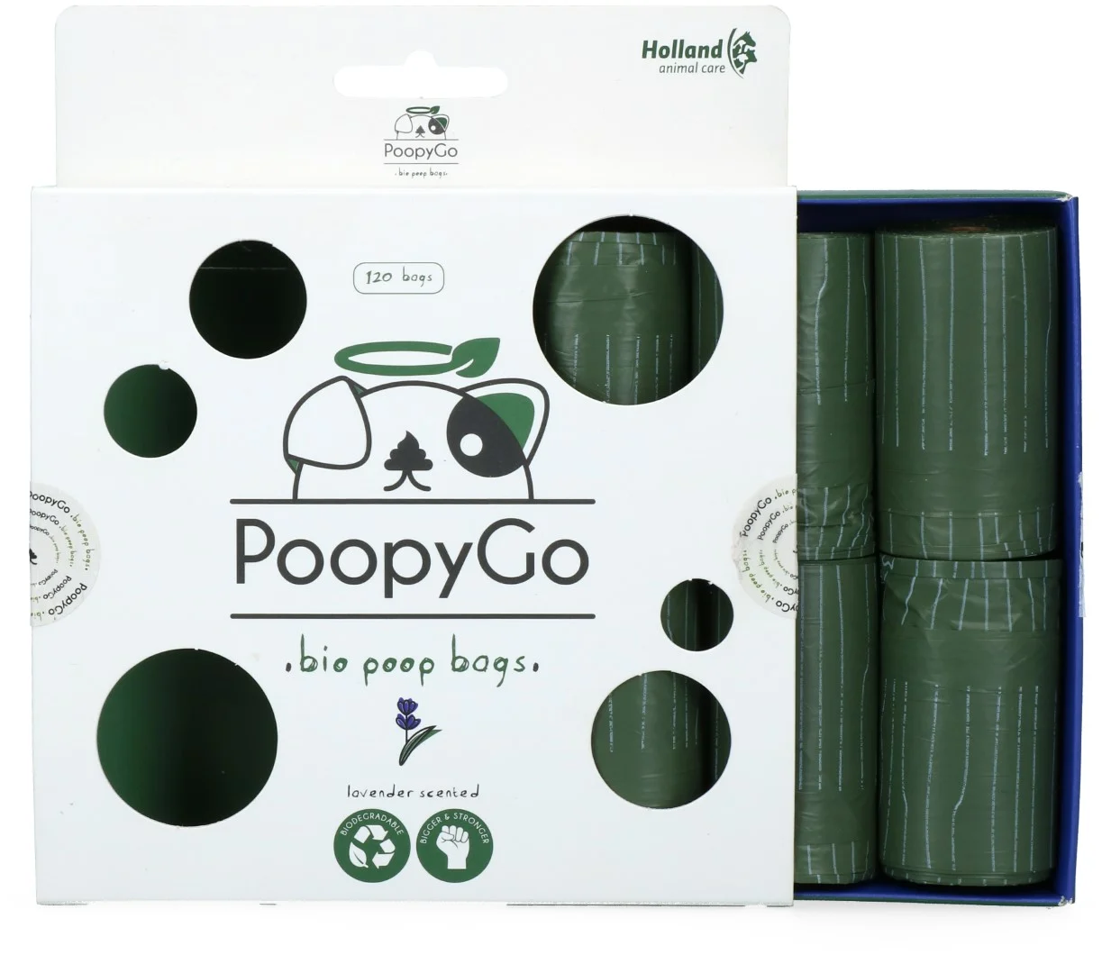 Pungi biodegradabile pentru excrementele câinilor, cu parfum de lavandă, 120 de bucăți – PoopyGo Eco friendly - imagine 3