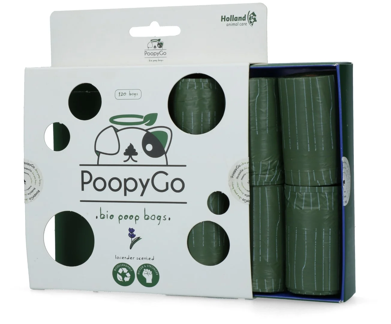 Pungi biodegradabile pentru excrementele câinilor, cu parfum de lavandă, 120 de bucăți – PoopyGo Eco friendly - imagine 4