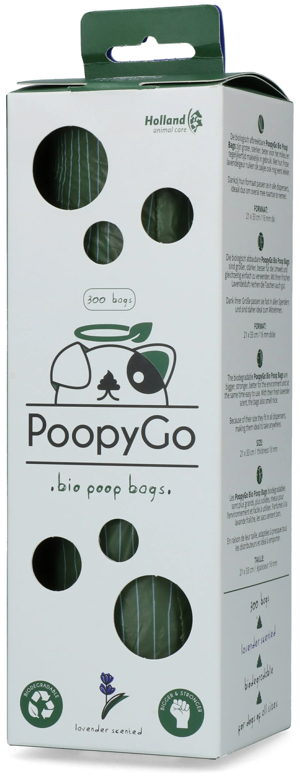 Pungi biodegradabile pentru excremente de câine, cu aromă de lavandă, 300 de bucăți în cutie – PoopyGo Eco friendly Tissue Box - imagine 2