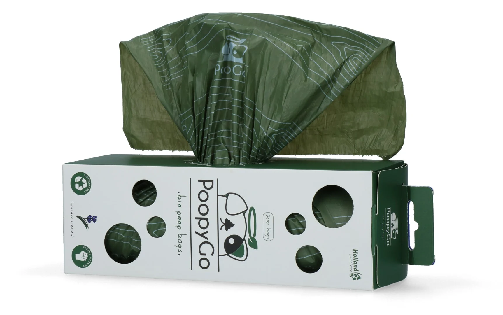 Pungi biodegradabile pentru excremente de câine, cu aromă de lavandă, 300 de bucăți în cutie – PoopyGo Eco friendly Tissue Box - imagine 5