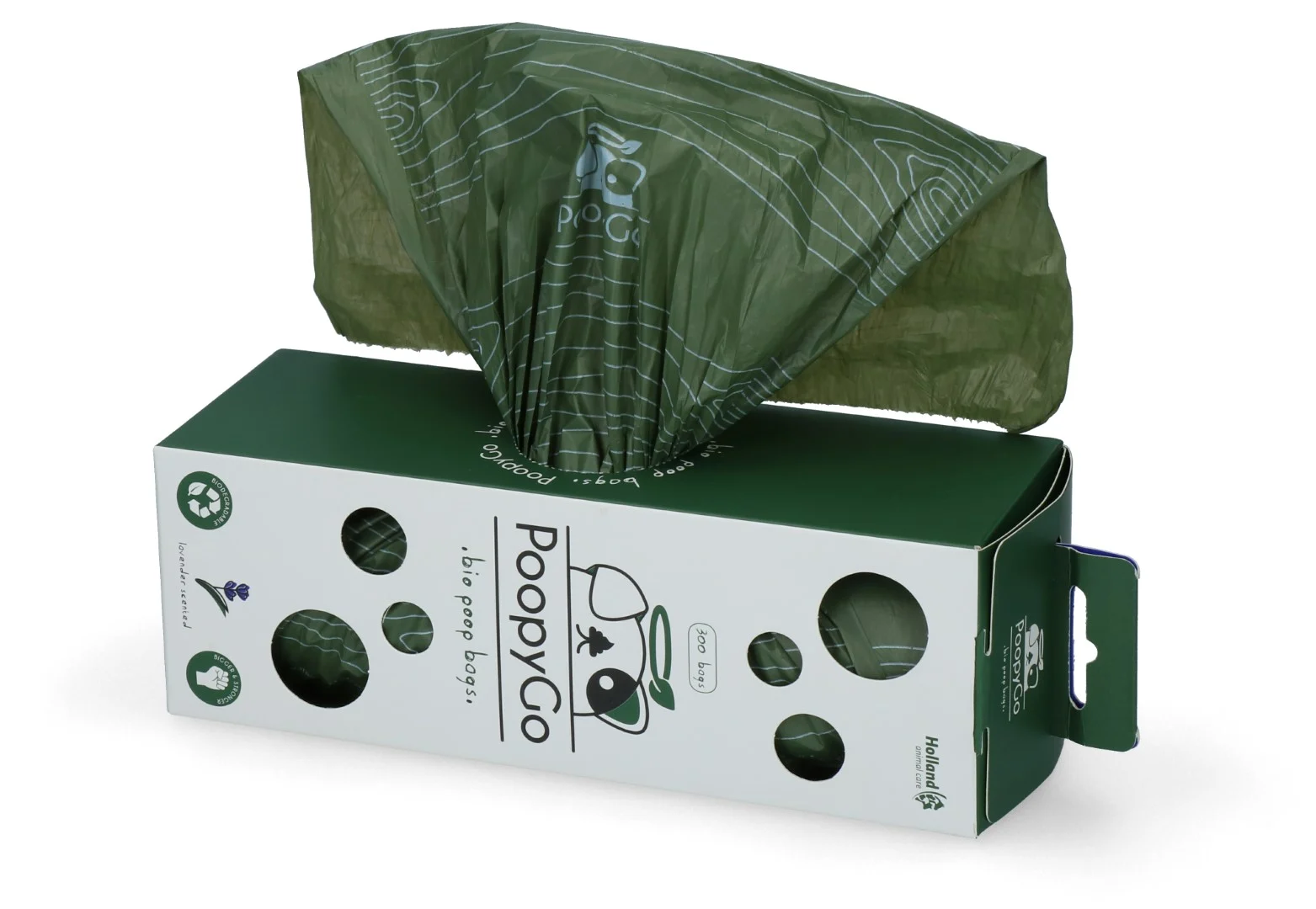 Pungi biodegradabile pentru excremente de câine, cu aromă de lavandă, 300 de bucăți în cutie – PoopyGo Eco friendly Tissue Box - imagine 6