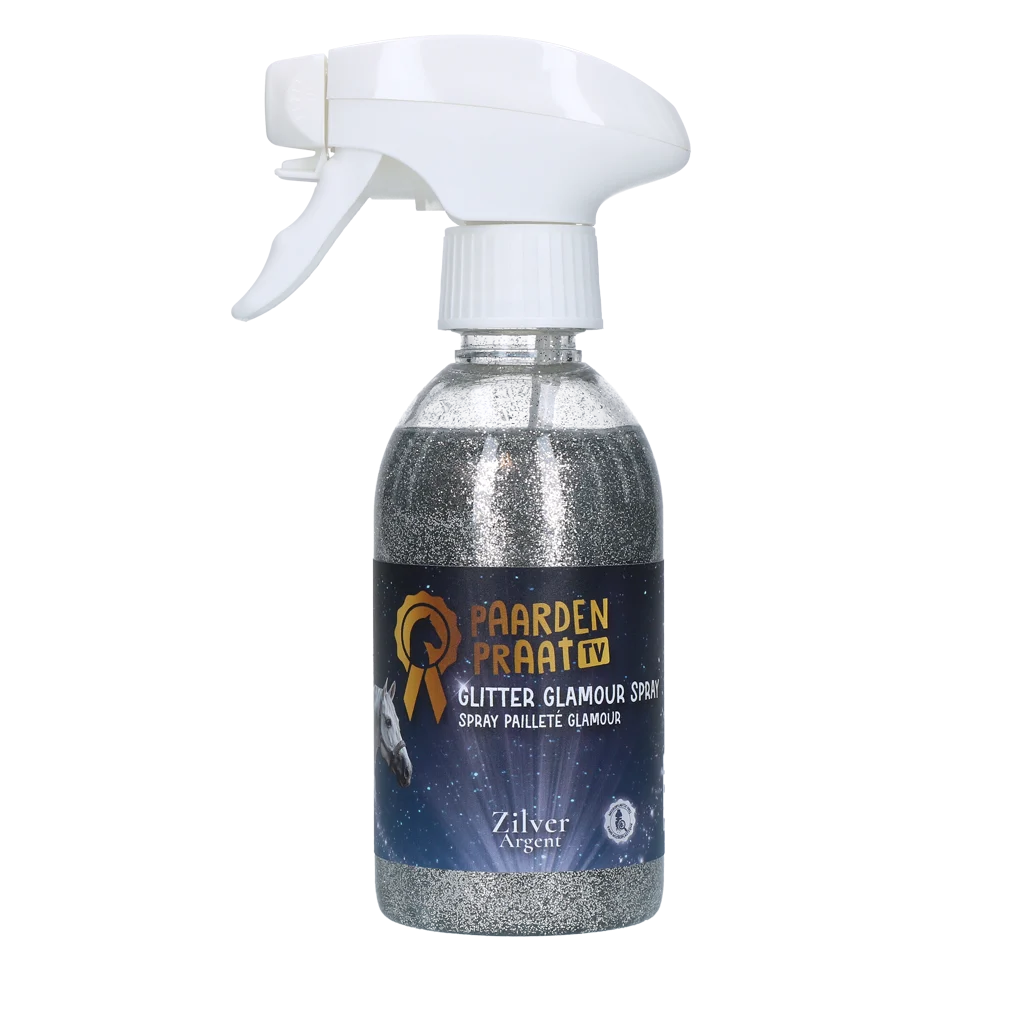 Spray cu sclipici pentru cai și ponei, 250 ml – Paardenpraat TV Glitter Glamour Spray argintiu - imagine 1