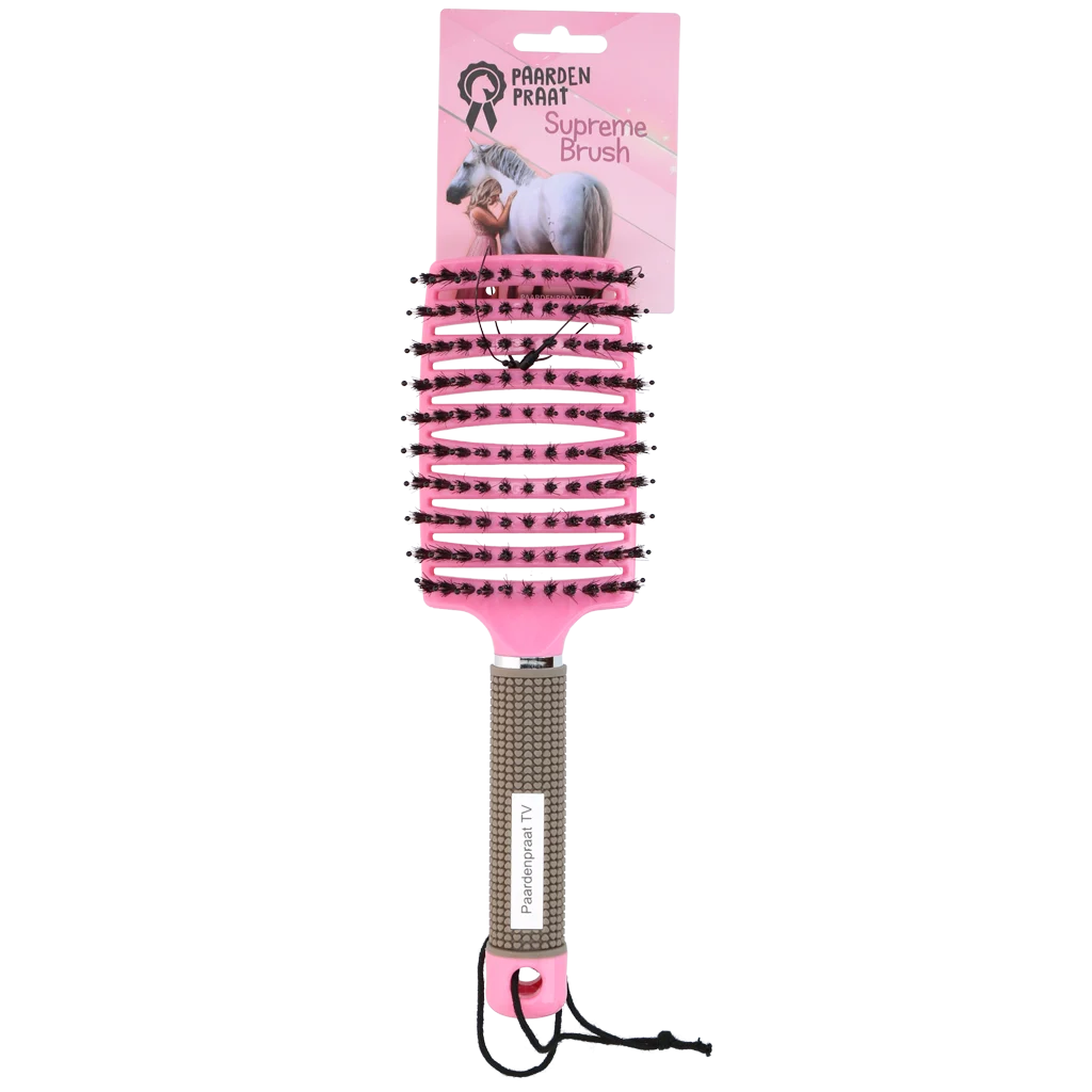 Perie pentru coamă cu peri de porc și pini flexibili, roz, 24,5 cm – Paardenpraat TV Horse Supreme - imagine 1