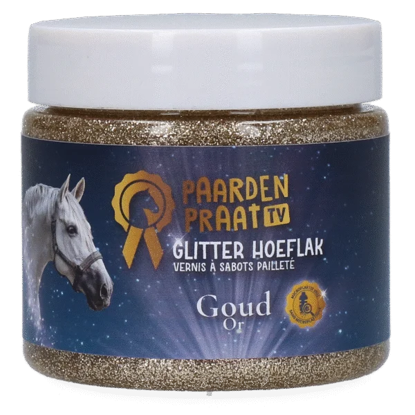 Lac pentru copite cu sclipici, pe bază de apă, auriu – Paardenpraat TV Glitter Hoeflak