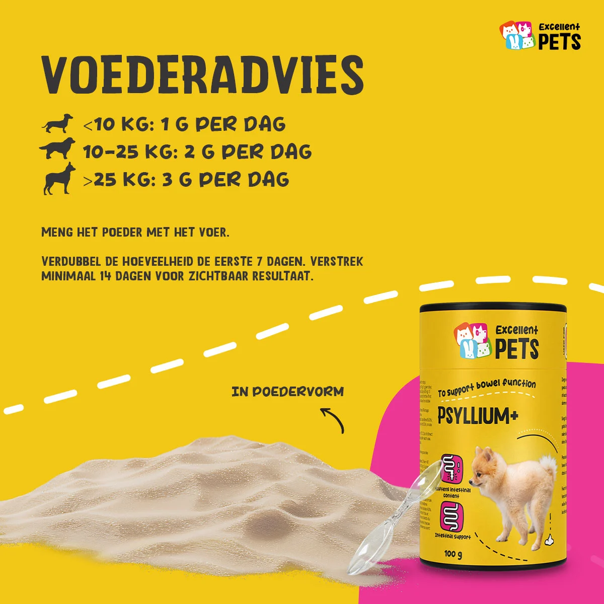 Fibre de psyllium pudră pentru câini, 100 g – Excellent Pets Dog Psyllium+ - imagine 2