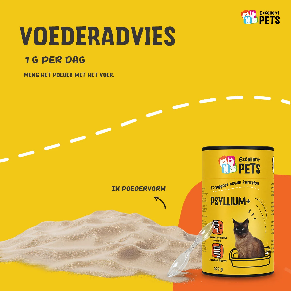 Pulbere de psyllium pentru pisici cu făină de roșcove, 100 g – Excellent Pets Cat Psyllium+ - imagine 2