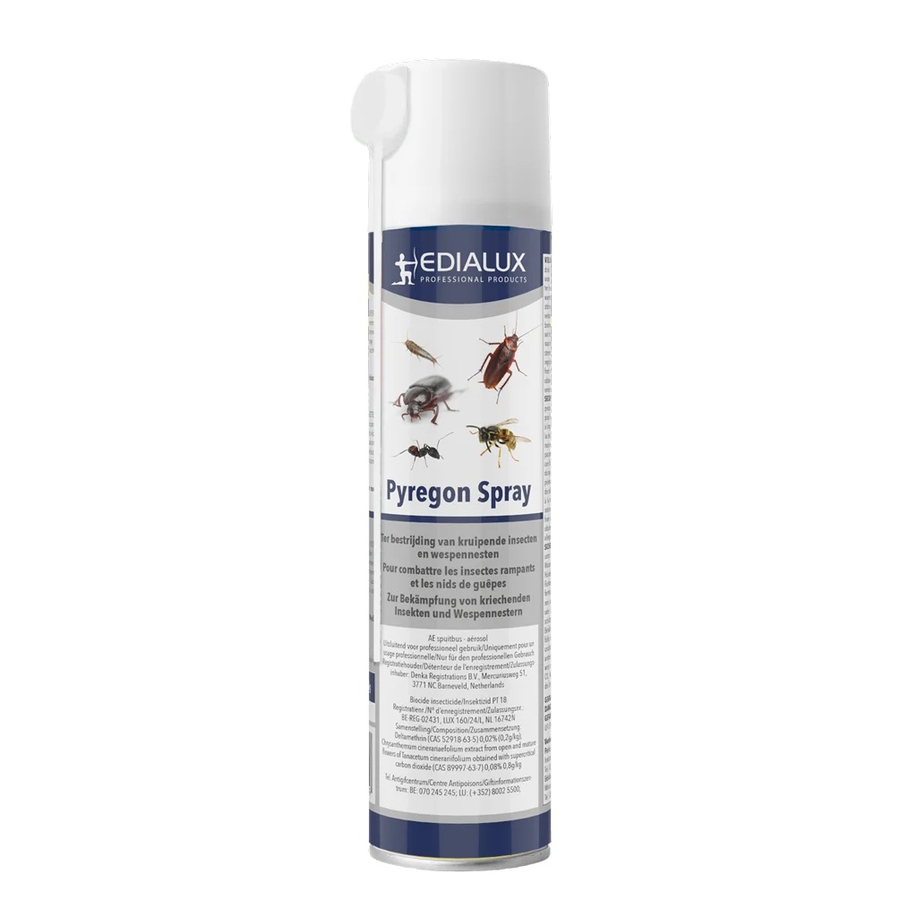 Spray insecticid cu tub de pulverizare pentru insecte târâtoare și cuiburi de viespi, 400 ml – Edialux Pyregon Spray - imagine 1