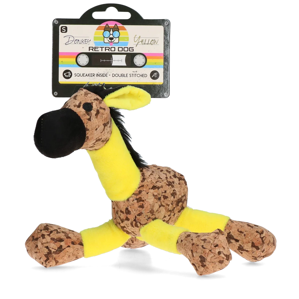 Jucărie de pluș pentru câini, măgăruș cu piuitor, galben, S – Retro Dog Donkey - imagine 1
