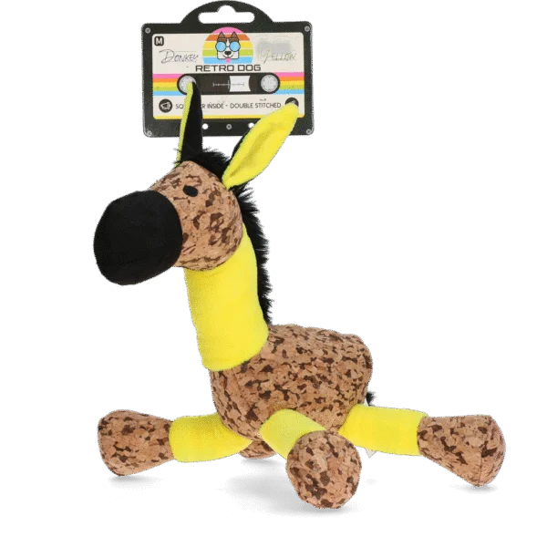 Jucărie de pluș pentru câini, măgar cu chițăitoare, galben M – Retro Dog Donkey