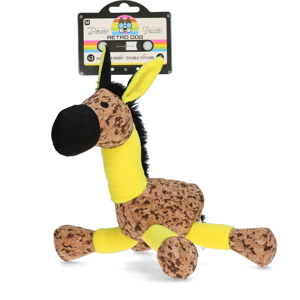 Jucărie de pluș pentru câini, măgar cu chițăitoare, galben M – Retro Dog Donkey - imagine 1
