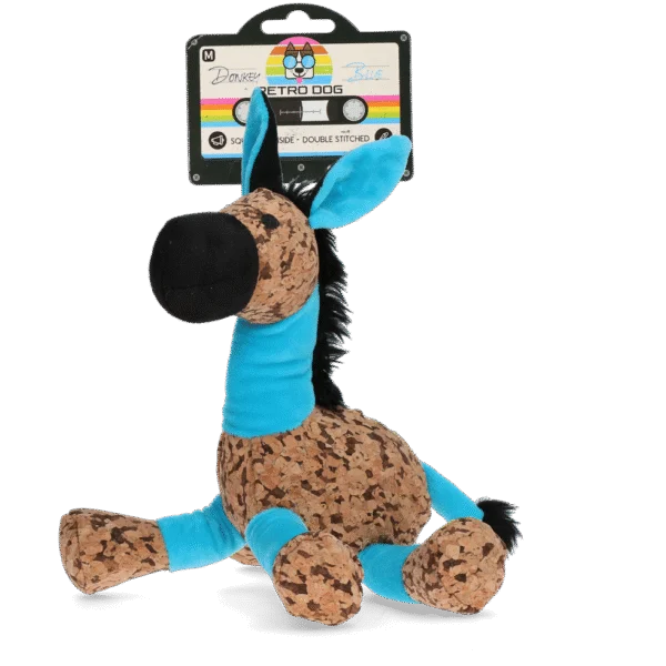 Jucărie de pluș pentru câini, măgar cu chițăitoare, albastru M – Retro Dog Donkey