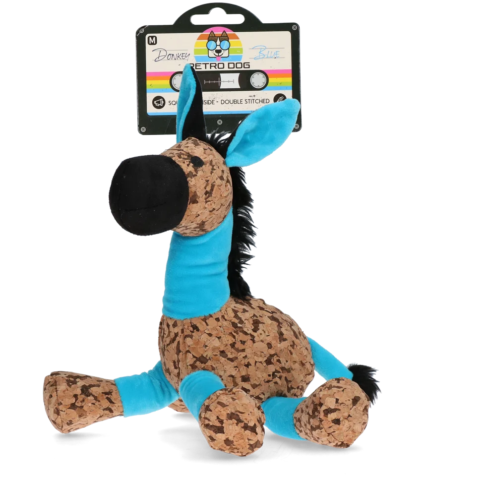 Jucărie de pluș pentru câini, măgar cu chițăitoare, albastru M – Retro Dog Donkey - imagine 1